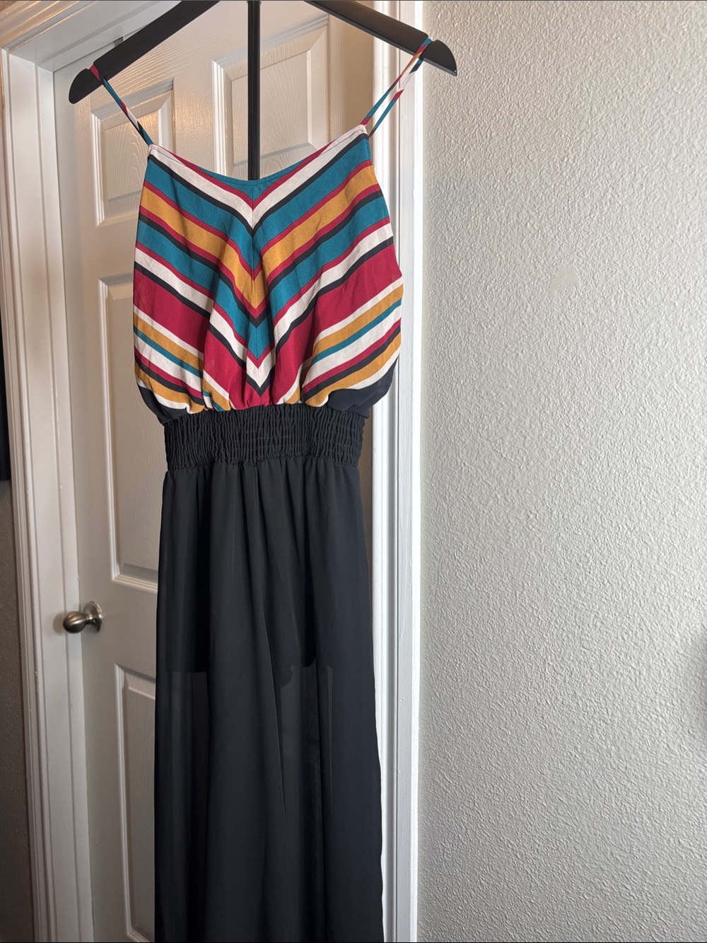 Striped Multicolor Top Black Maxi Jumpsuit